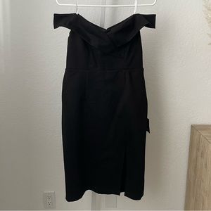 Black Lulu’s off to he shoulder midi dress